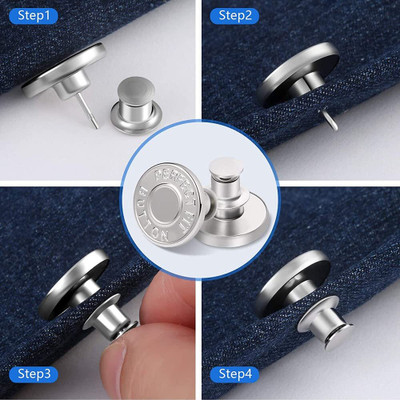 FLOSTRAIN 1 pcs Button Pins for Jeans, Jean Buttons Pins for Loose Jeans Metal Buttons(Pack of 4)