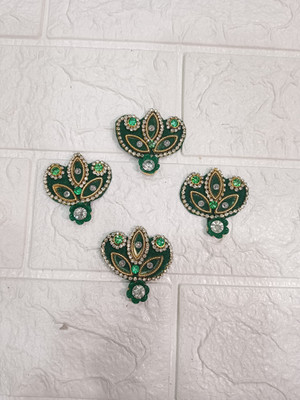 NuttsStore Sew-On Applique Patches Gota Patti (Green) Stone Buttons(Pack of 4)
