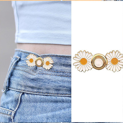 VyomantaFashion Daisy Jeans Tightening Clips, Flower Detachable Jeans Adjustable Button Metal Buttons(Pack of 2)