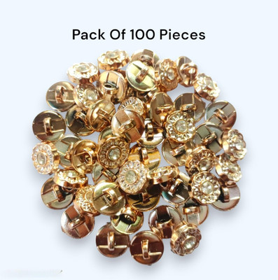 Aarohi (GoldenColour Single Stone Fancy /Size 12mm) Plastic Buttons(Pack of 100)