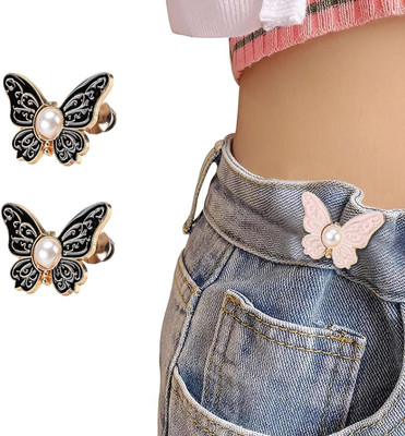 Rexmon Jeans Tightening Clips, SANNIDHI® Butterfly Jean Adjustable Pins Metal Buttons(Pack of 2)