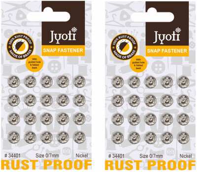 Jyoti Snap Fastener (100 Sets of Size 0 / 7mm of Brass in Nickel Finish) - 5 Cards Metal Buttons(Pack of 100)