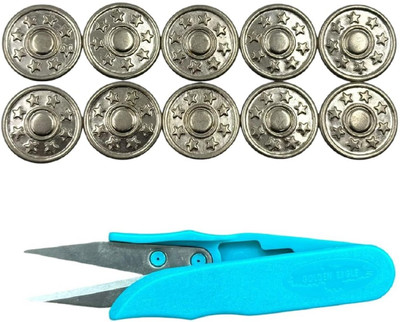 REENA Jeans Button Pins Combo Set for Jackets, Copper (Silver Star 10 + 1Color Cutter) Metal Buttons(Pack of 10)