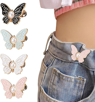 LQZ Butterfly Jean Adjustable Pins Waist Tightener Clips Skirt Metal, Pearls Buttons(Pack of 4)
