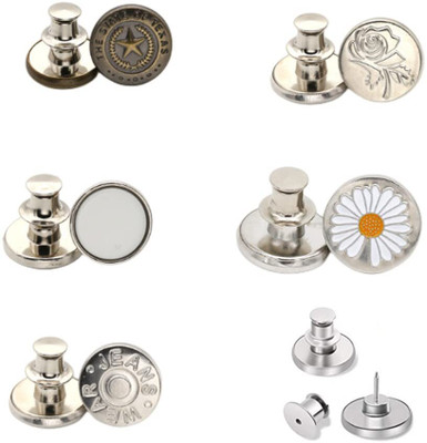 TREXEE Button Pins for Loose Jeans Instant Replacement, Reusable and Adjustable Metal Buttons(Pack of 5)