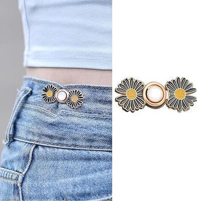 SHUBHPETAL Jeans Adjustable Button pins Waist Buckle (1 pcs, Black Flower) Metal Buttons(Pack of 1)