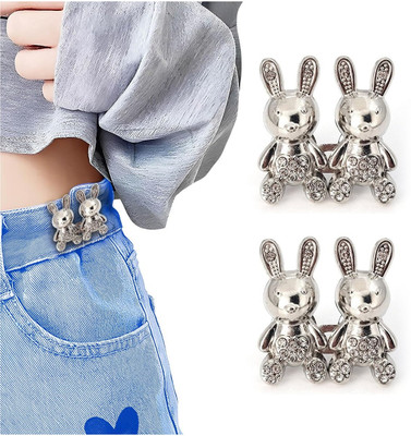 TREXEE Rabbit Button Pins for Jeans Adjustable Bunny Waist Buckle for Loose Jeans Pants Metal Buttons(Pack of 2)