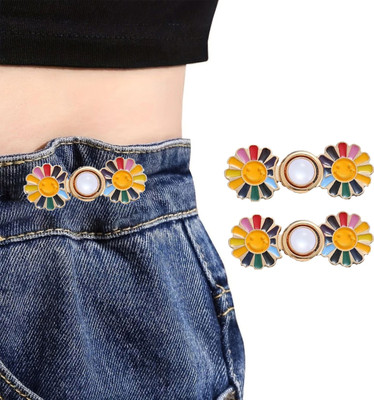 SYGA Instant Multicolor Jeans Button Pins - Adjustable No-Sew Waist Buckle Metal Buttons(Pack of 2)
