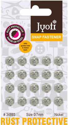 Jyoti Snap Fastener (200 Sets of ize 0 / 7mm of Steel in Nickel Finish) - 10 Cards Metal Buttons(Pack of 200)