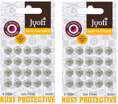 Jyoti Snap Fastener (200 Sets of Size 1 / 9mm of Steel in Nickel Finish) - 10 Cards Metal Buttons(Pack of 200)