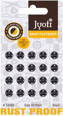 Jyoti Snap Fastener (100 Sets of Size 00 / 6mm of Brass in Black Finish) - 5 Cards Brass Buttons(Pack of 100)
