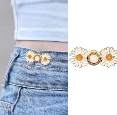 Sergio Flower Clip - Flower Jean Button Buckle Clip - Pant Waist Tightener Brass Buttons(Pack of 2)