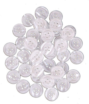 M Fabrics White Shirt Buttons 4 Hole (Resin Button for Shirts 4 Holes Clothes for Sewing Plastic Buttons(Pack of 50)