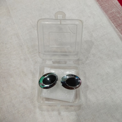 HBS Cufflinks Oval shaped Silver black 1pair Polyester Buttons(Pack of 2)