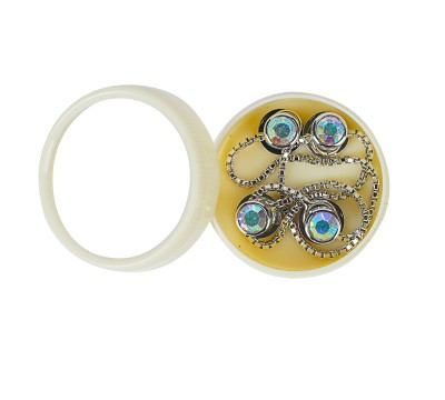 PGen Brass Button Silver Plated Rhodium White Gemstone Designer Kurta Button for Men Brass Buttons(Pack of 4)