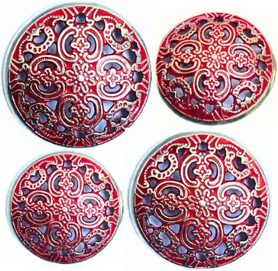 MR JHA CREATIONS Floral Cutwork Button Round Shank Metal Button Red and Silver Colour Metal, Brass Buttons(Pack of 13)