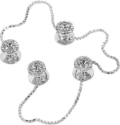 Maskey Brass Button Silver Plated Rhodium Polished Diamond Studded Kurta Button For Men Brass Buttons(Pack of 4)