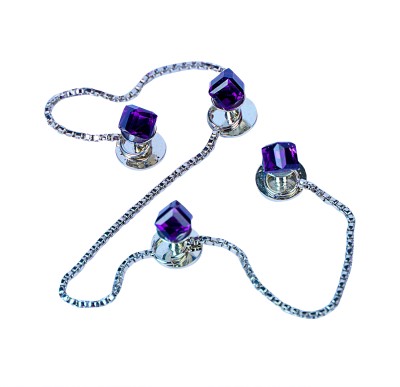 PGen Brass Buttons Silver Plated Rhodium Swarovski Purple Gemstone Kurta Button Brass Buttons(Pack of 4)