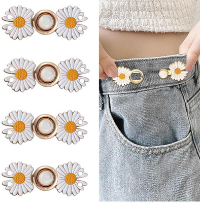 TREXEE Instant Jeans Button Pins Waist Tightener Set Skirt Pant Flower Metal Buttons(Pack of 4)
