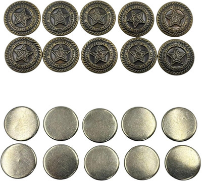 REENA Jeans Button Pins Combo Set for Jackets, Copper (1 Star 10 & Plain Silver 10) Metal Buttons(Pack of 20)