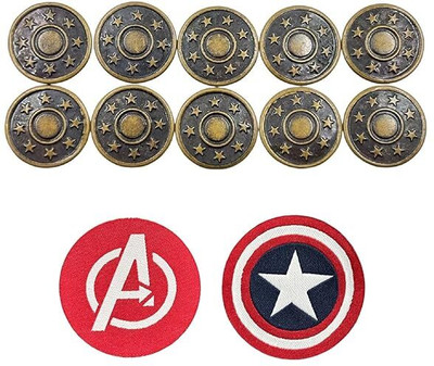 REENA Jeans Button Pins Combo Set for Jackets, Copper (Star 10 + Superhero Patch 2pc) Metal Buttons(Pack of 10) REENA Jeans Button Pins Combo Set for Jackets, Copper (Star 10 + Superhero Patch 2pc) Metal Buttons(Pack of 10)