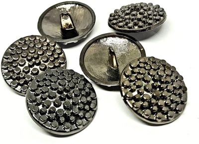 REENA Gun Metal Grey Round Dotted 6 pc Alloy Buttons for Coats, Jeans, Jackets etc. Metal Buttons(Pack of 6)