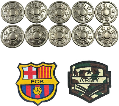 REENA Jeans Button Pins Combo Set for Jackets, Copper (Star 10 + FCB & Army Patch) Metal Buttons(Pack of 10)