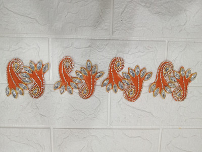 NuttsStore Sew-On Applique Patches – Gota Patti Booti Design (Orange) Stone Buttons(Pack of 4)