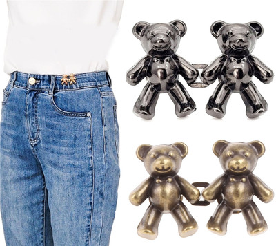 Akhuratha Bear Shaped Waist Buckle Snap Pants Buckle Extender Jeans Button Pins for Girls Metal Buttons(Pack of 2)