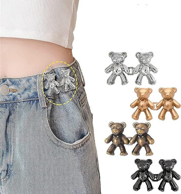 bosig Cute Bear Button Pins for Jeans Adjustable Teddy Bear Button Pins Metal Buttons(Pack of 2)