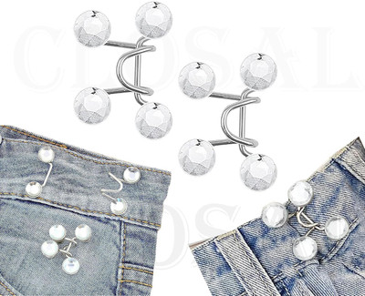 Cloudmall Jeans Adjustable Button pins Waist Buckle for Loose Jeans Pants White Diamond Metal Buttons(Pack of 2)
