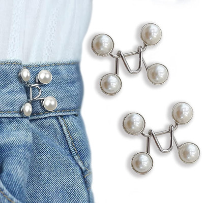Mirae Jeans Waist Tightener Button Brooch(Silver, White)