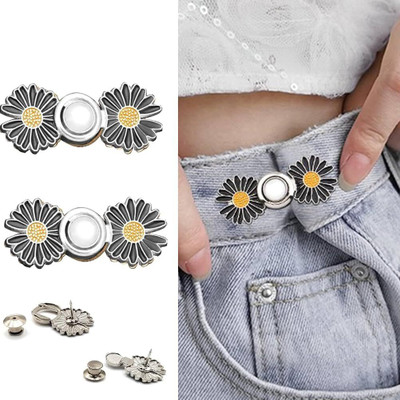 ketu || Set of 2 || Flower Instant Jean Button Pins, Removable Adjustable Pant Metal Buttons(Pack of 2)