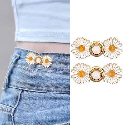 Paxik Flower Pant Waist Tightener Adjustable Buckle For Loose Jeans Button Pins Metal Buttons(Pack of 2)