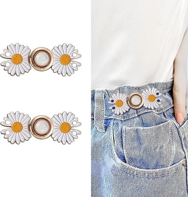 Shree Vila Creation Flower Pant Waist Tightener Adjustable Waist Buckle For Loose Jeans Button Pins Metal Buttons(Pack of 1)