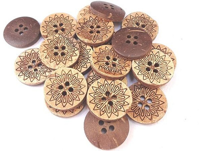 greengrow Coconut Shell 4 Holes Round Flower Shape Buttons for Sewing, , 2CM, 20 mm) Wooden Buttons(Pack of 20)
