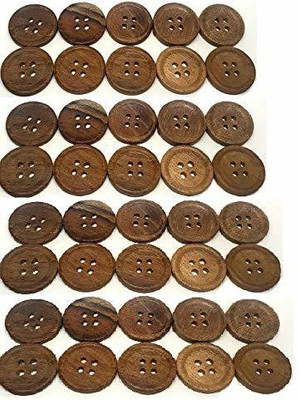 REENA Wooden Button Coffee Brown Dark Diameter 25 mm,(1 inch) 4 Holed for Sewing and Art and Craft Round Buttons with 4 Holes (40) Wooden Buttons(Pack of 40)