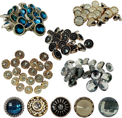 Aakriti 5 Styles Fancy Button for Boutique Tailoring Clothes 18 Line 11.5mm (Each 20pcs) Plastic Buttons(Pack of 100)