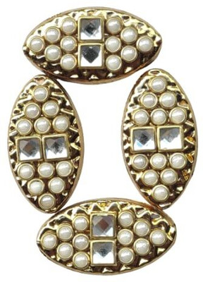 KALKA TRADERS Boutique Golden White Kundan Oval Shape Buttons Metal Buttons(Pack of 6)