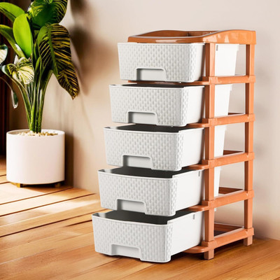 KUBER INDUSTRIES 5-Tier Multipurpose Plastic Drawers Storage Organizer | Brown & White Plastic Free Standing Chest of Drawers(Finish Color - Brown & White, DIY(Do-It-Yourself))