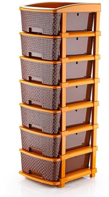 NESTWARE PLASTIC INDUSTRY 7 Xl Plastic Modular Drawer System For Home, Office, Hospital, Parlor, School Plastic Free Standing Chest of Drawers(Finish Color - brown, Door Type- Framed Sliding, DIY(Do-It-Yourself))