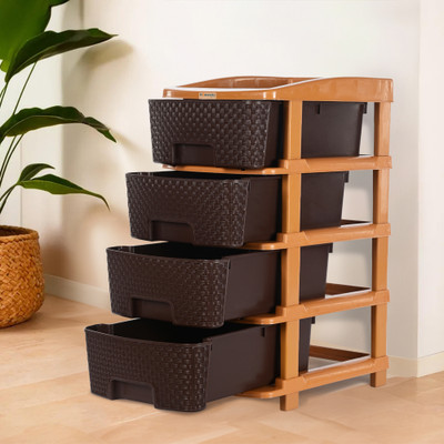 HOMESTIC by Kuber Industries Modular 4-Layer & 55 Ltr Plastic Drawer Storage Organiser | Chocolate Brown Plastic Free Standing Chest of Drawers(Finish Color - Chocolate Brown, DIY(Do-It-Yourself))
