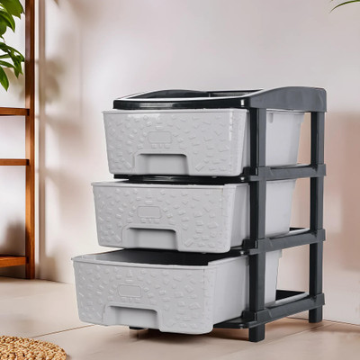 KUBER INDUSTRIES Modular 3-Layer & 53 Ltr Plastic Drawer Storage Organiser | Black & Grey Plastic Free Standing Chest of Drawers(Finish Color - Black & Grey, DIY(Do-It-Yourself))