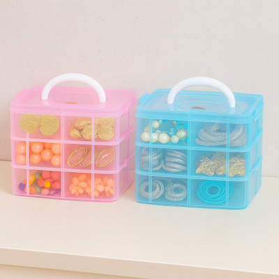 MAXTID Layer 18 Grids Transparent Plastic Organizer Jewelry Accessories Storage Box Protection Vanity Box(Pink, Blue)
