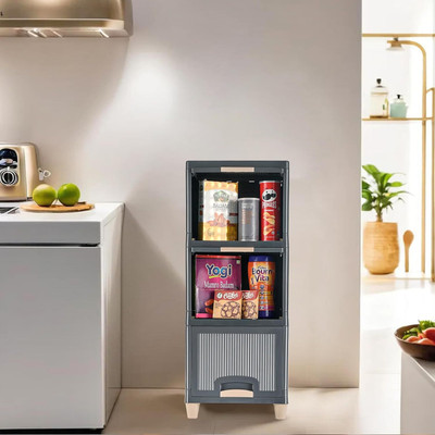 AK10ZONE 3 Compartments Plastic 3 Compartments Cupboard for Multipurpose Storage Organizer(Grey)