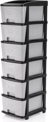 HUMBLE KART 6 Compartments Plastic new 6xl stone grey modular drawer system Plastic Free Standing Chest of Drawers(Finish Color - Grey, DIY(Do-It-Yourself))