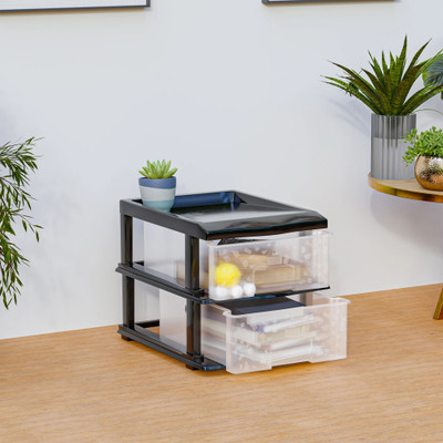 KUBER INDUSTRIES 2-Layer Collapsible Plastic Drawers Storage Organizer Plastic Free Standing Chest of Drawers(Finish Color - Transparent, DIY(Do-It-Yourself))
