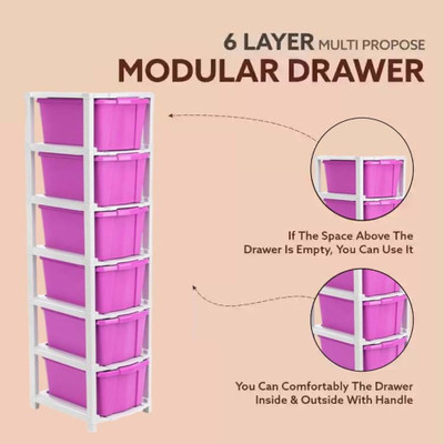 MAXTID 6 component Pink Drawer Essentials Plastic Standing Chest of Drawers Drawer Divider(Plastic)
