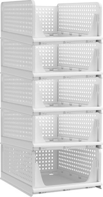 TEX-RO Wardrobe Cupboard White 5 Tier Plastic Free Standing Cabinet(Finish Color - White, DIY(Do-It-Yourself))