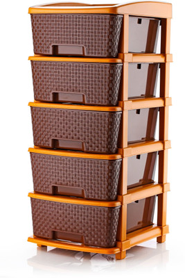 KAVIRA SUPER_5XL_BROWN Plastic Free Standing Chest of Drawers(Finish Color - Brown, Door Type- Hinged, DIY(Do-It-Yourself))